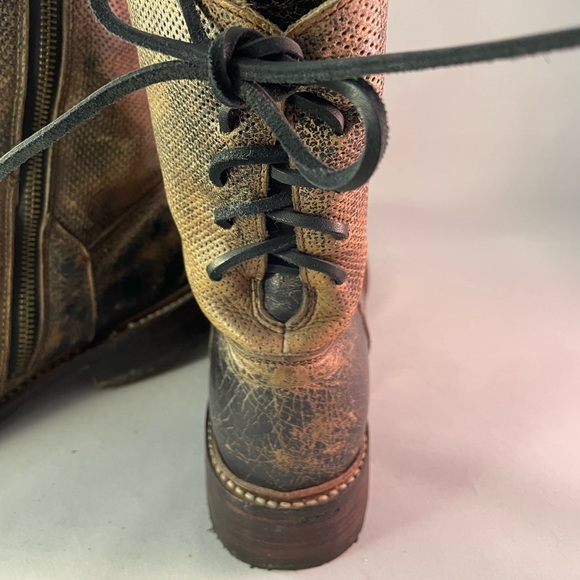 Bed Stu Cobbler Series 9” Brown Distressed Leather Zip Boot with back tie detail - Picture 3 of 16